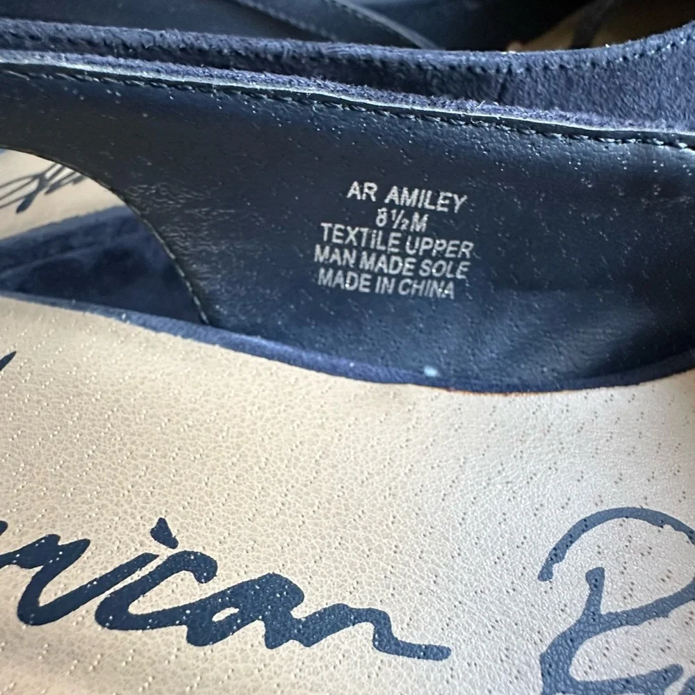 Arden B. Sofia Wedge Heels Navy Blue Ankle Strap Pumps Size 8.5 👠✨